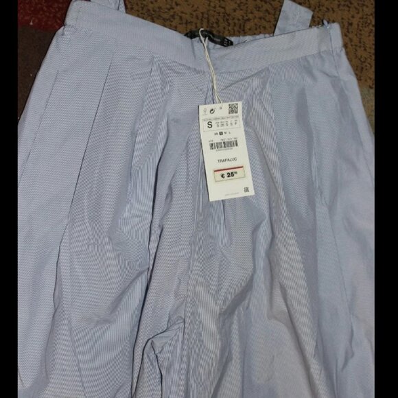 NEW Zara Woman WIDE Legged Capri-Style Pants Pants Ladies Size Small Blue White - Picture 2 of 5